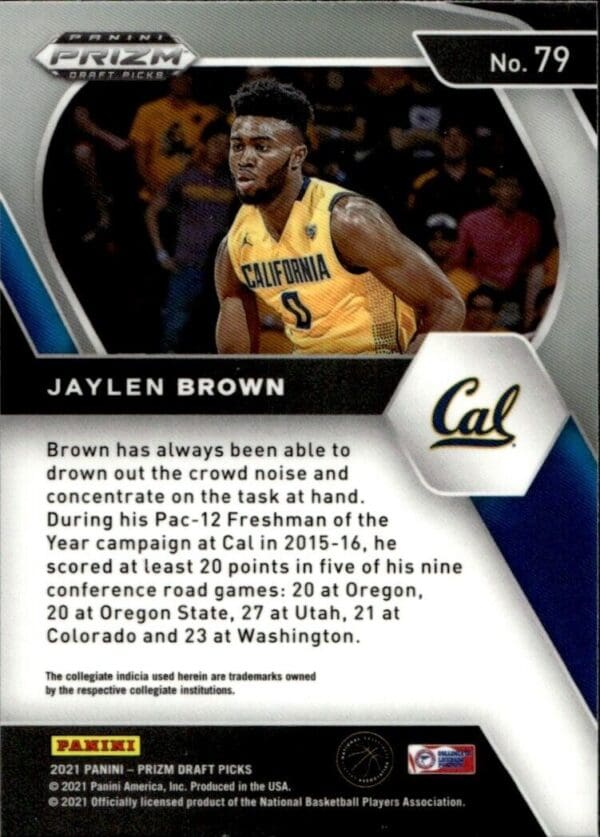 2021-22 Panini Prizm Draft Picks Jaylen Brown California Golden Bears #79