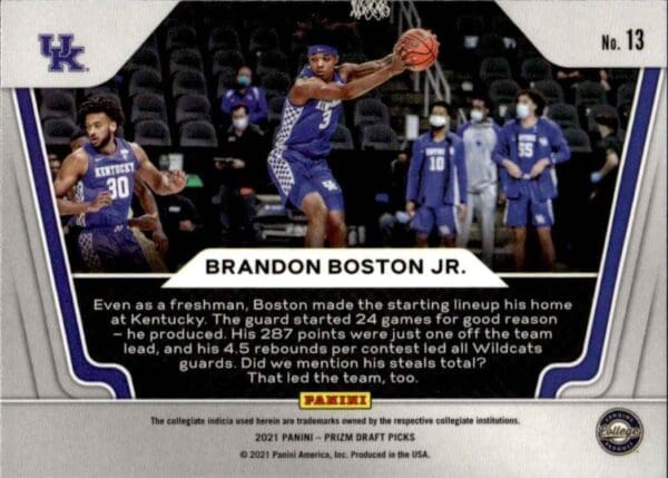 2021-22 Panini Prizm Draft Picks Widescreen Brandon Boston Jr. Kentucky Wildcats