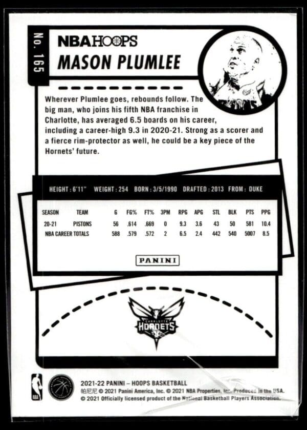 2021 NBA Hoops Winter Edition Charlotte Hornets #165 Mason Plumlee