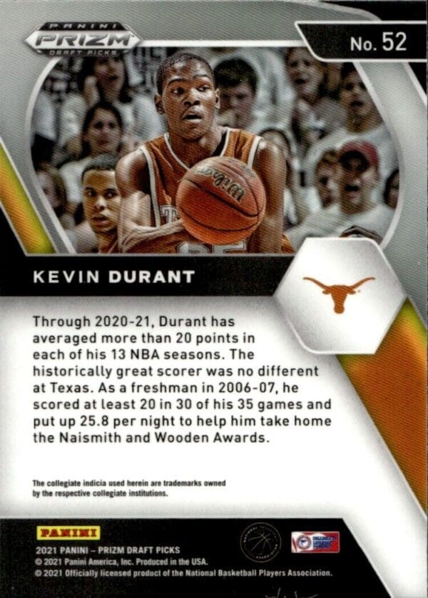 _10 2021-22 Panini Prizm Draft Picks Kevin Durant Texas Longhorns #52