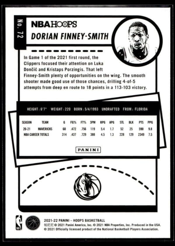2021 NBA Hoops Winter Edition Dallas Mavericks #72 Dorian Finney-Smith