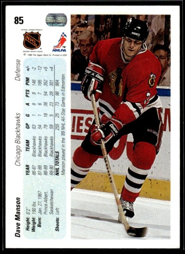 1990 Upper Deck Chicago Blackhawks #85 Dave Manson