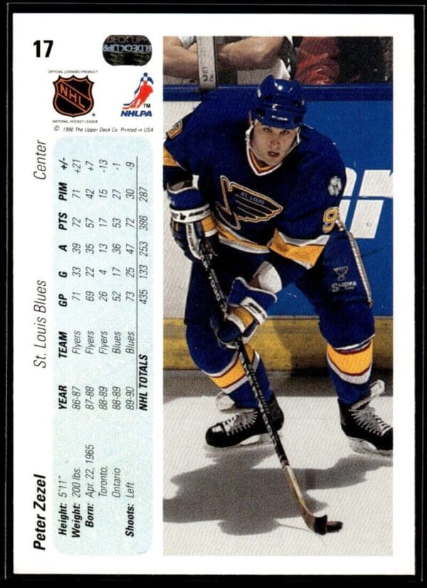 _10 1990 Upper Deck St. Louis Blues #17 Peter Zezel