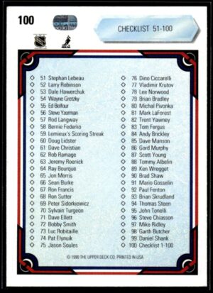 _10 1990 Upper Deck #100 Checklist 1-100