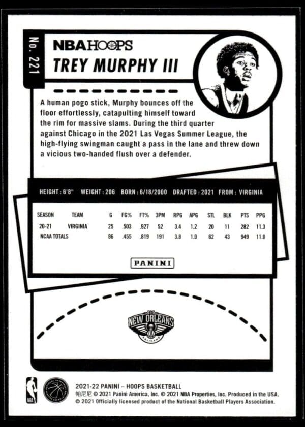 2021 NBA Hoops Winter Edition New Orleans Pelicans #221 Trey Murphy III RC Rooki