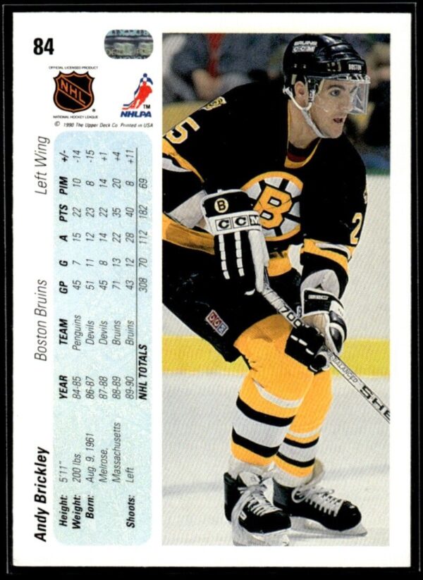 _10 1990 Upper Deck Boston Bruins #84 Andy Brickley