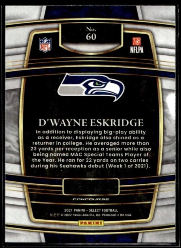 _10 2021 Panini Select D'Wayne Eskridge Rookie Seattle Seahawks #60