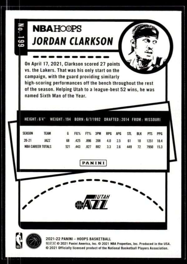 2021 NBA Hoops Winter Edition Utah Jazz #199 Jordan Clarkson