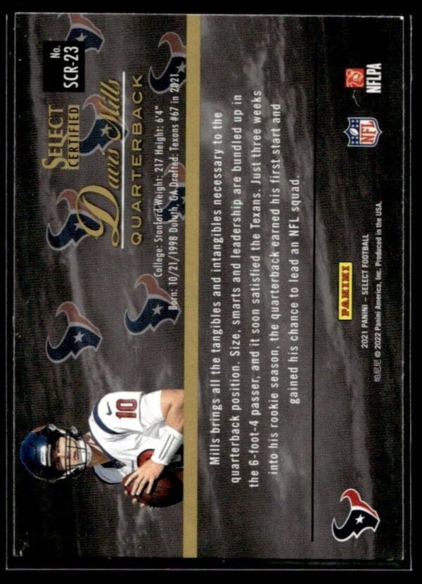 _10 2021 Panini Select Certified Davis Mills Rookie Houston Texans #SCR-23