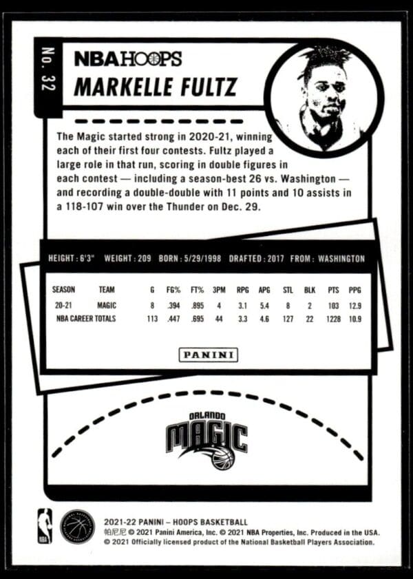 2021 NBA Hoops Winter Edition Orlando Magic #32 Markelle Fultz