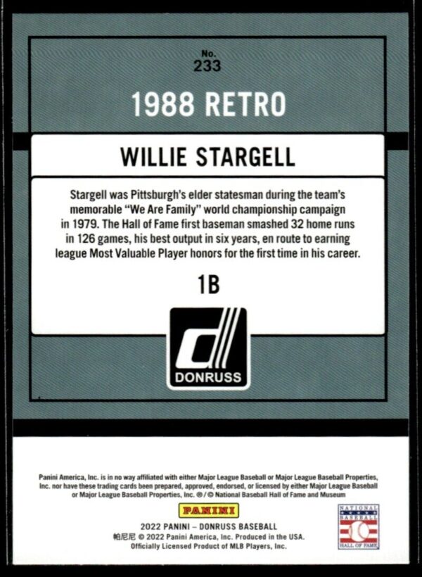 _10 2022 Donruss Retro Pittsburgh Pirates #233 Willie Stargell