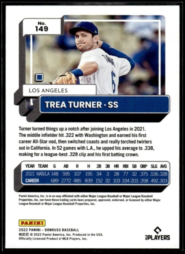 2022 Donruss Los Angeles Dodgers #149 Trea Turner