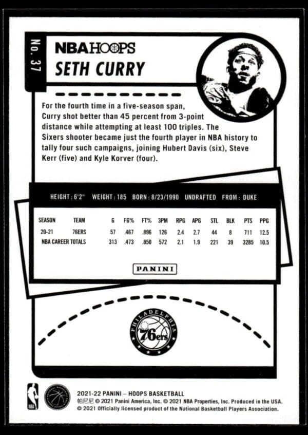 2021 NBA Hoops Winter Edition Philadelphia 76ers #37 Seth Curry
