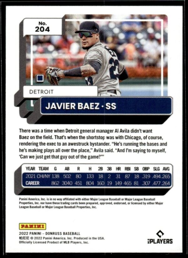 _10 2022 Donruss Detroit Tigers #204 Javier Baez