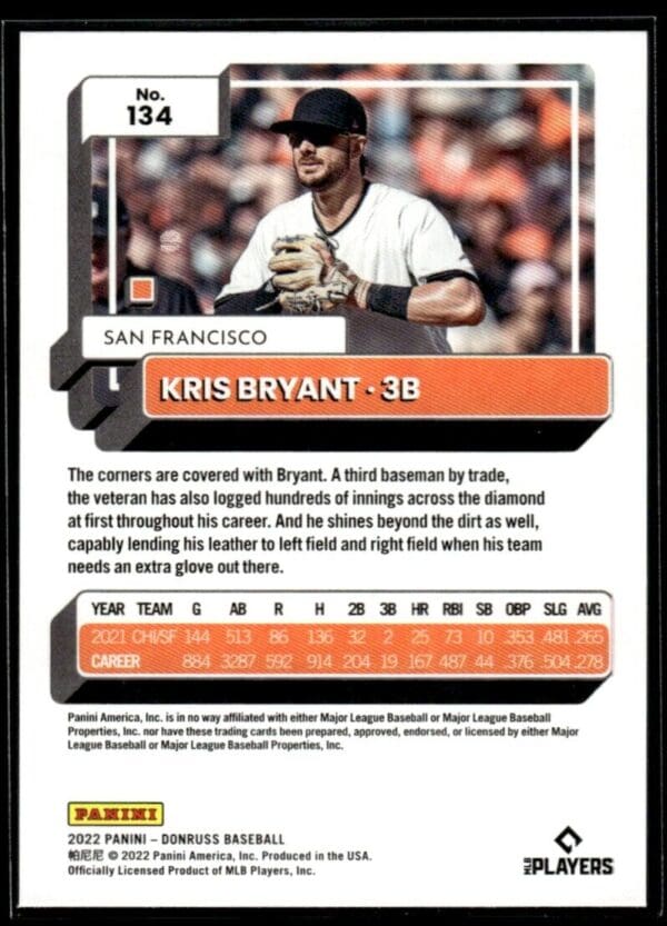 _10 2022 Donruss San Francisco Giants #134 Kris Bryant
