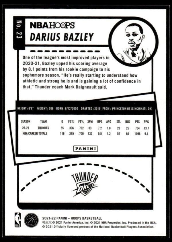 2021 NBA Hoops Winter Edition Oklahoma City Thunder #23 Darius Bazley