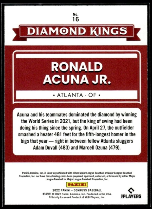 2022 Donruss Diamon Kings Atlanta Braves #16 Ronald Acuna Jr.