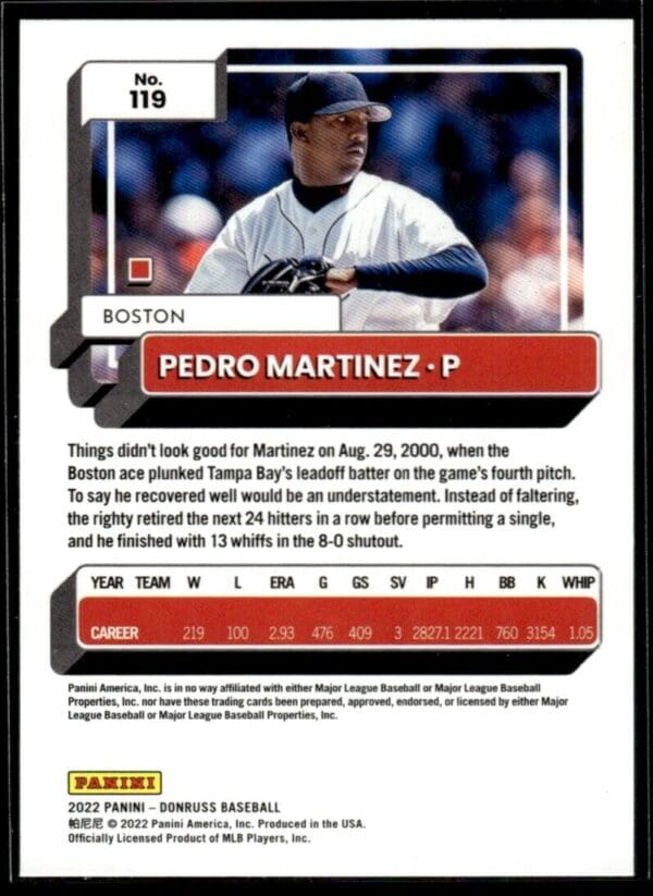 2022 Donruss Boston Red Sox #119 Pedro Martinez