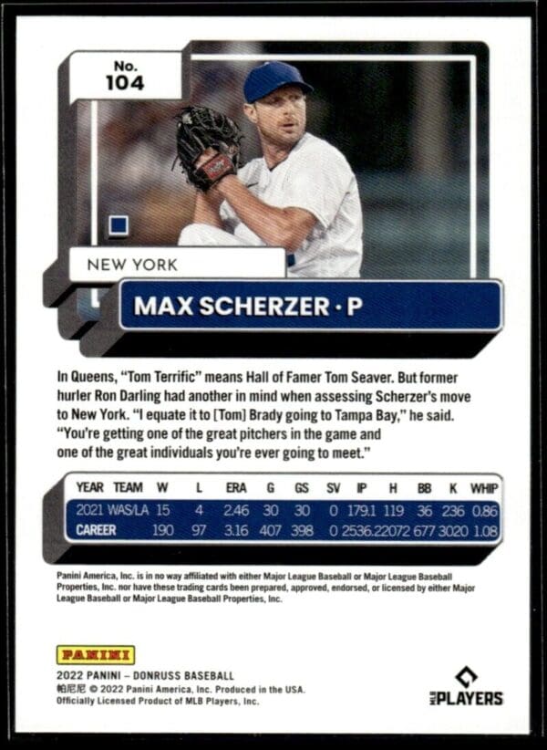 2022 Donruss New York Mets #104 Max Scherzer