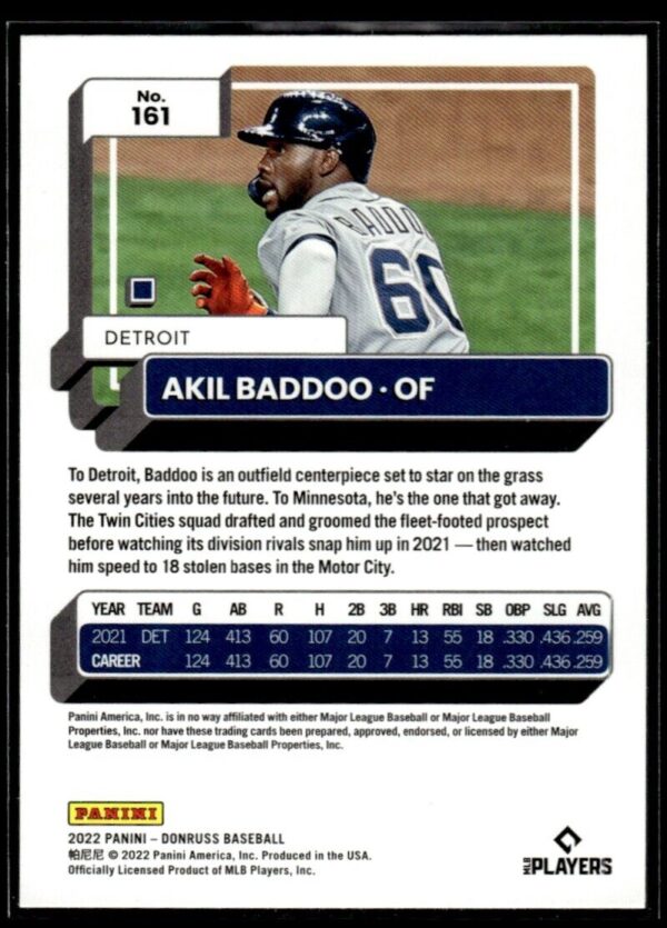 _10 2022 Donruss Detroit Tigers #161 Akil Baddoo