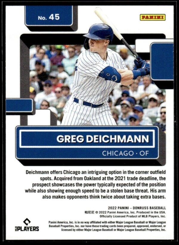 _10 2022 Donruss Chicago Cubs #45 Greg Deichmann RC Rookie Orange Holo