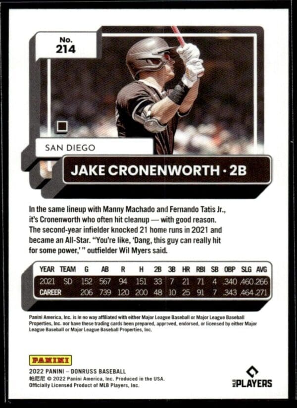 _10 2022 Donruss San Diego Padres #214 Jake Cronenworth