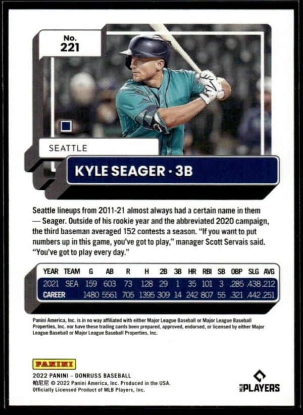 _10 2022 Donruss Seattle Mariners #221 Kyle Seager Orange Holo