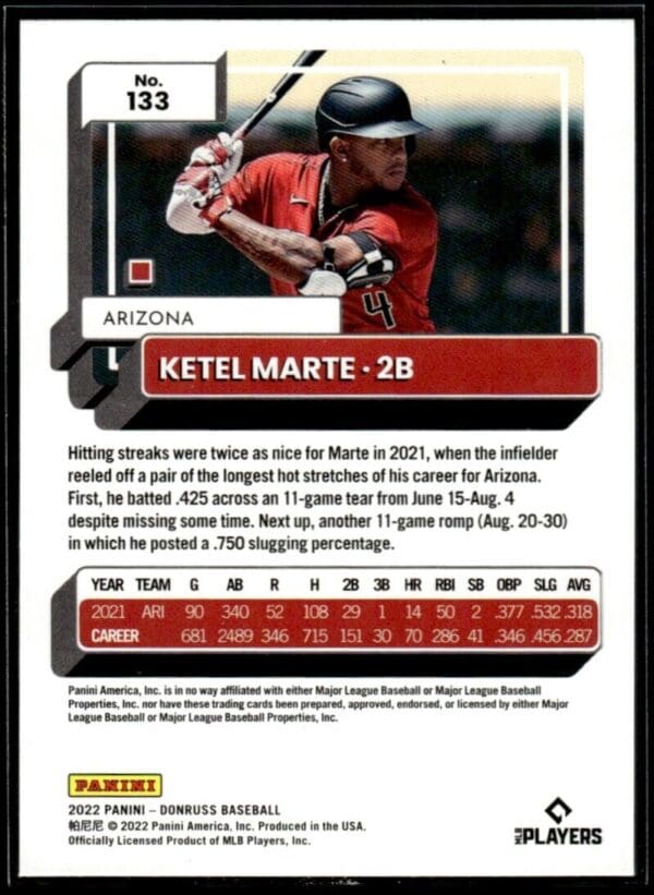 _10 2022 Donruss Arizona Diamondbacks #133 Ketel Marte
