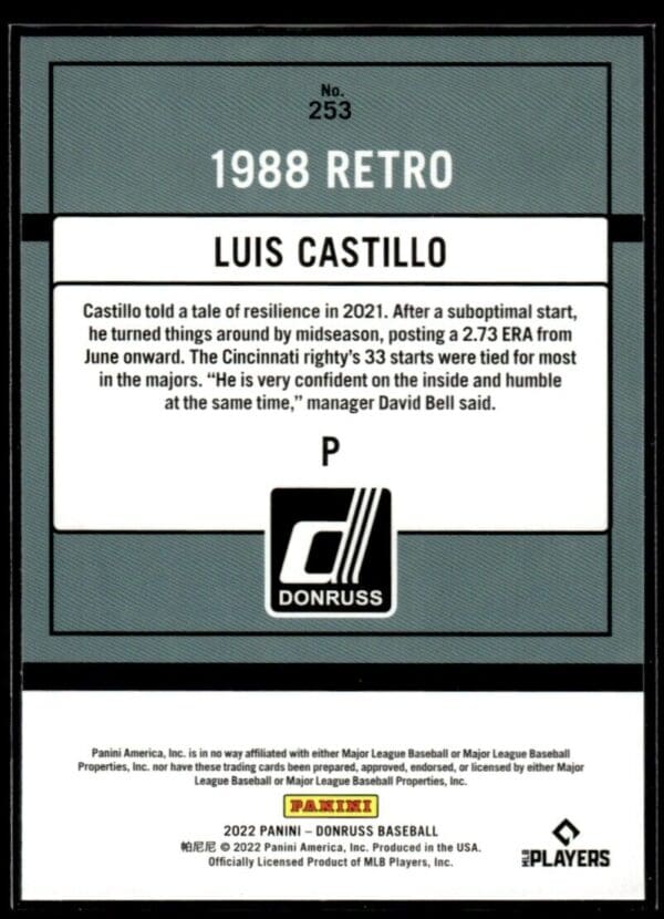 2022 Donruss Retro Cincinnati Reds #253 Luis Castillo