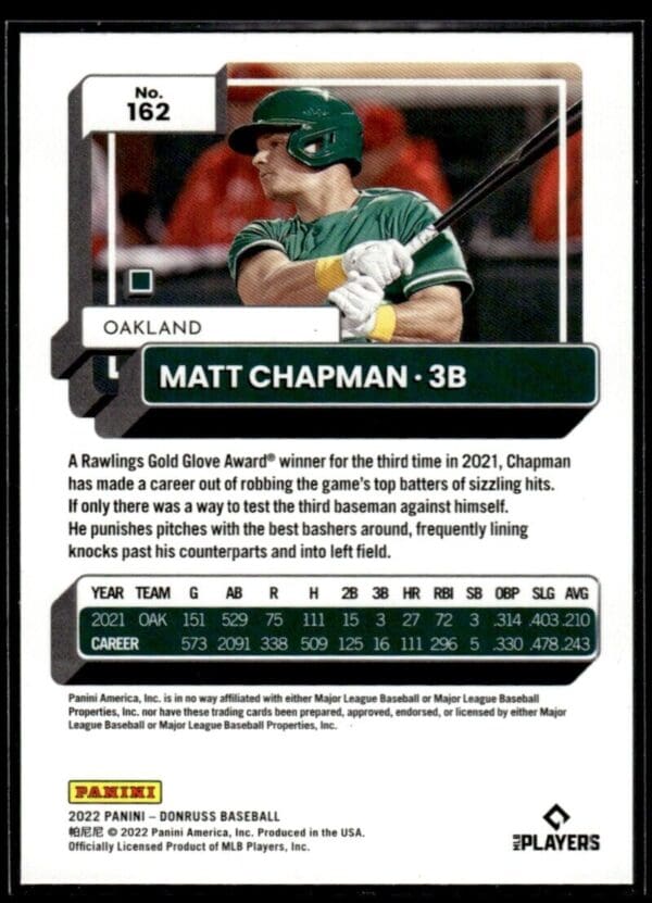 _10 2022 Donruss Oakland Athletics #162 Matt Chapman