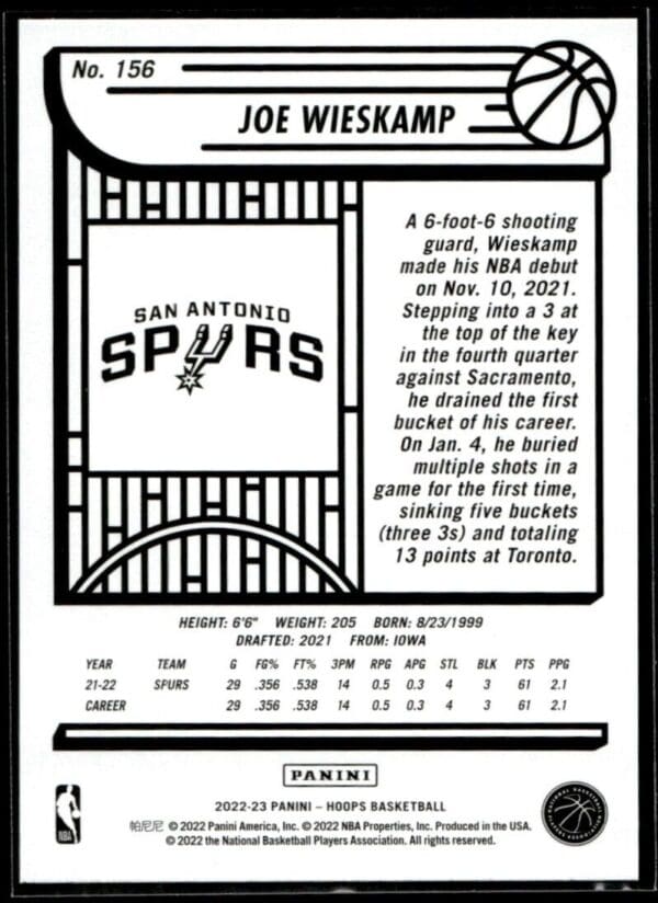2022 Hoops San Antonio Spurs #156 Joe Wieskamp