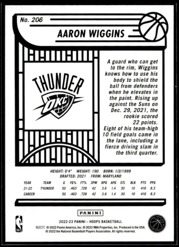 2022 Hoops Oklahoma City Thunder #206 Aaron Wiggins