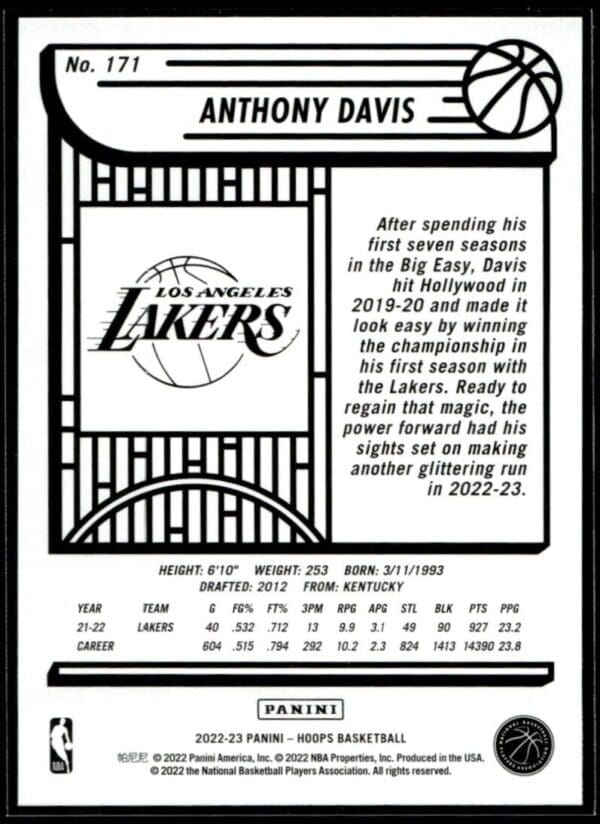 _10 2022 Hoops Los Angeles Lakers #171 Anthony Davis