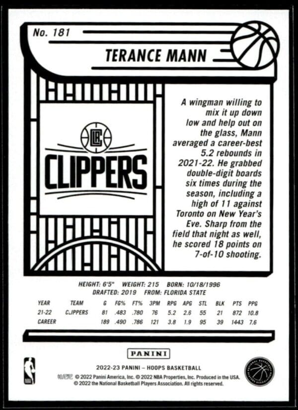 2022 Hoops Los Angeles Clippers #181 Terance Mann