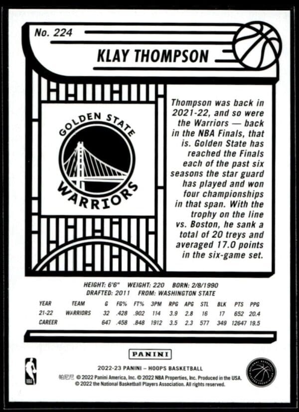 _10 2022 Hoops Golden State Warriors #224 Klay Thompson