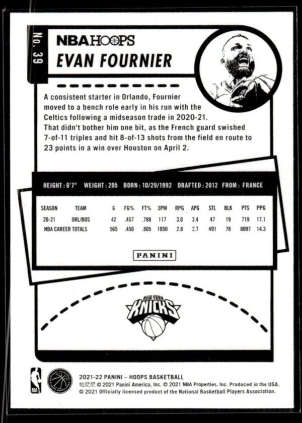 _10 2021 NBA Hoops New York Knicks #39 Evan Fournier