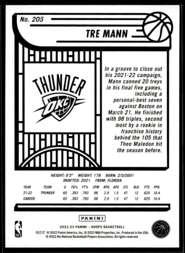 2022 Hoops Oklahoma City Thunder #205 Tre Mann