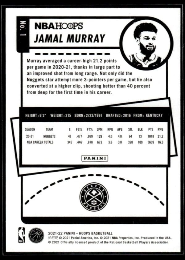 2021 NBA Hoops Denver Nuggets #1 Jamal Murray