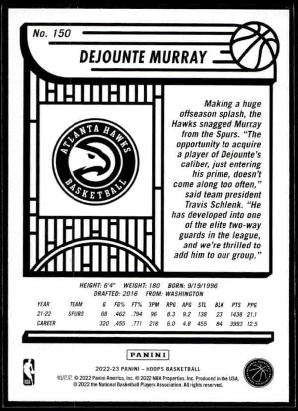 2022 Hoops Atlanta Hawks #150 Dejounte Murray