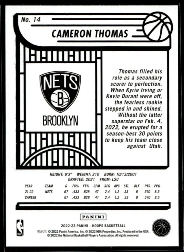 2022 Hoops Brooklyn Nets #14 Cameron Thomas