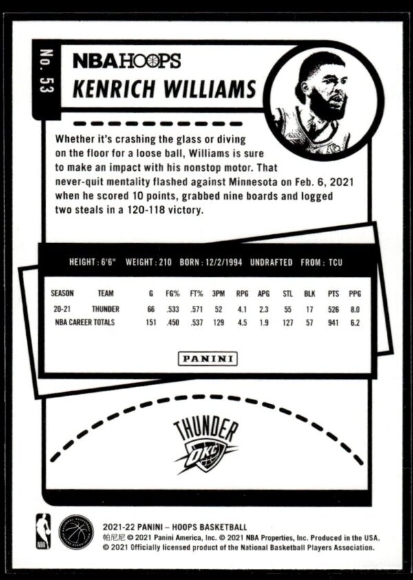 2021 NBA Hoops Winter Edition Oklahoma City Thunder #53 Kenrich Williams