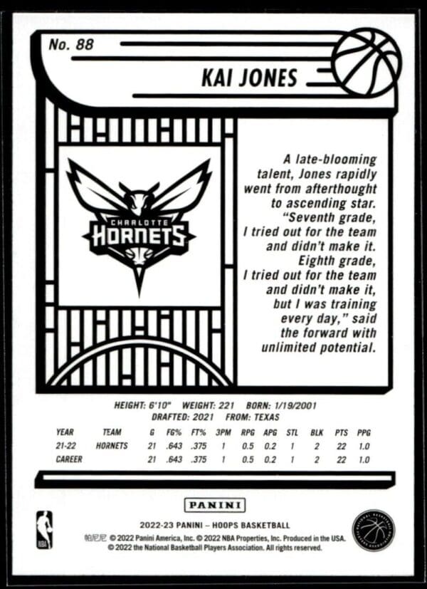 2022 Hoops Charlotte Hornets #88 Kai Jones