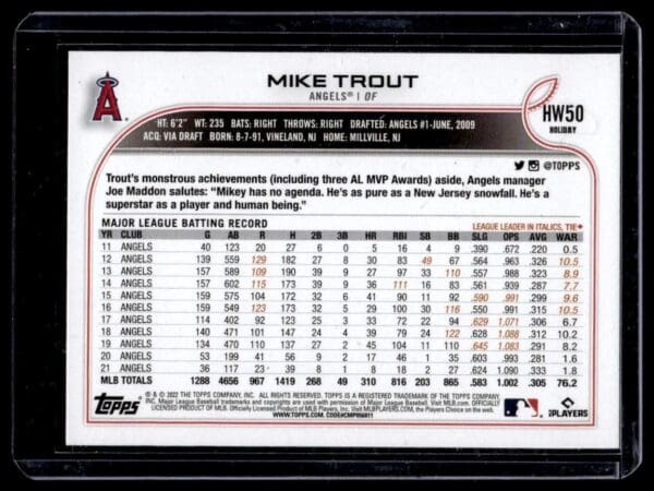 _10 2022 Topps Holiday Los Angeles Angels #HW50 Mike Trout Metallic