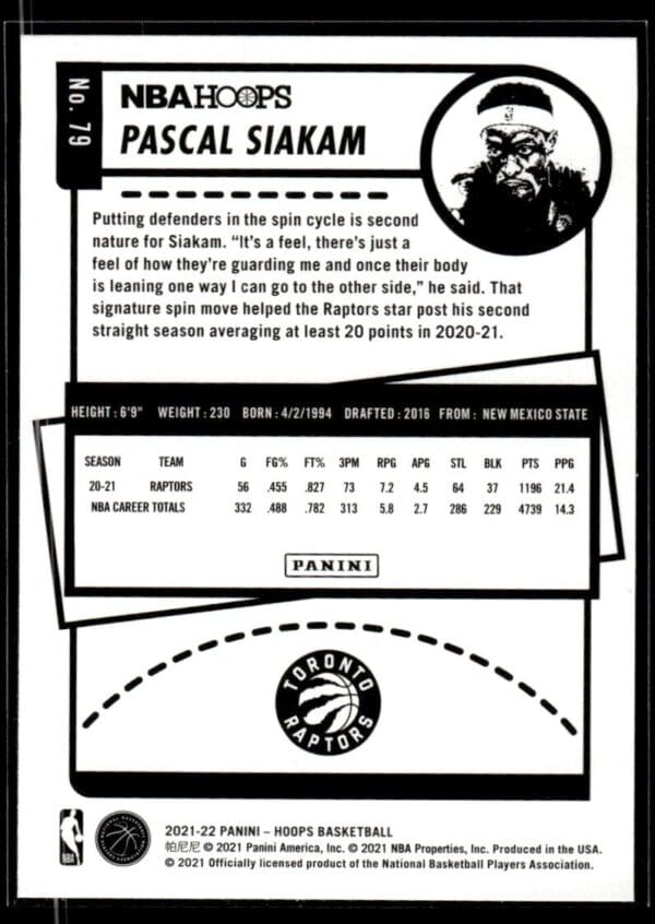 _10 2021 NBA Hoops Winter Edition Toronto Raptors #79 Pascal Siakam