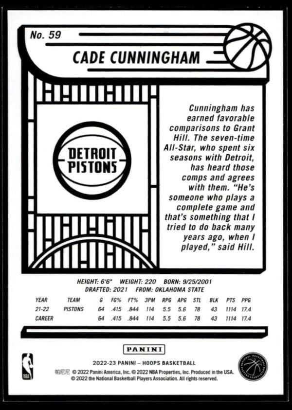 _10 2022 NBA Hoops Detroit Pistons #59 Cade Cunningham