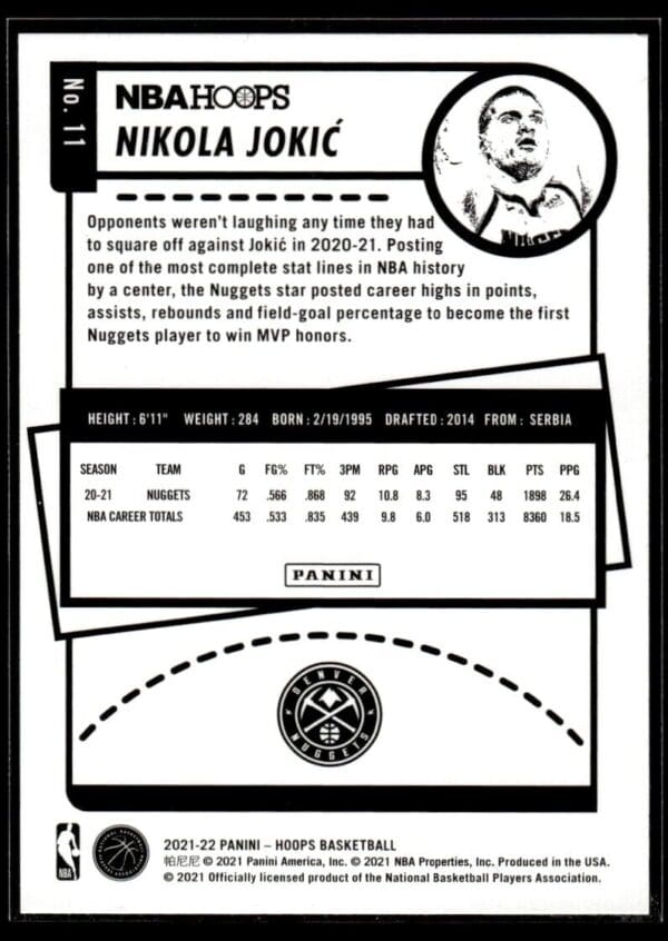 2021 NBA Hoops Winter Edition Denver Nuggets #11 Nikola Jokic