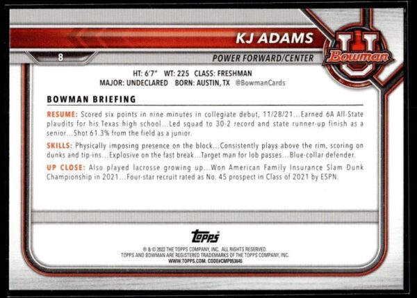 _10 2002 Bowman University #8 KJ Adams