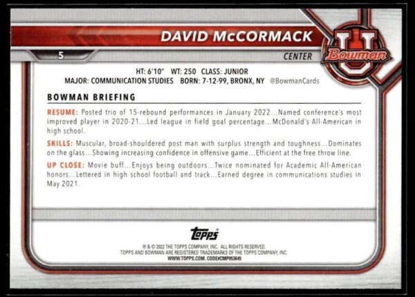 2002 Bowman University  #5 David McCormack