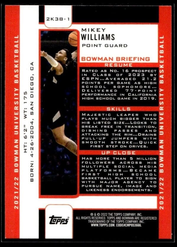 _10 2002 Bowman University #2K3B-1 Mikey Williams
