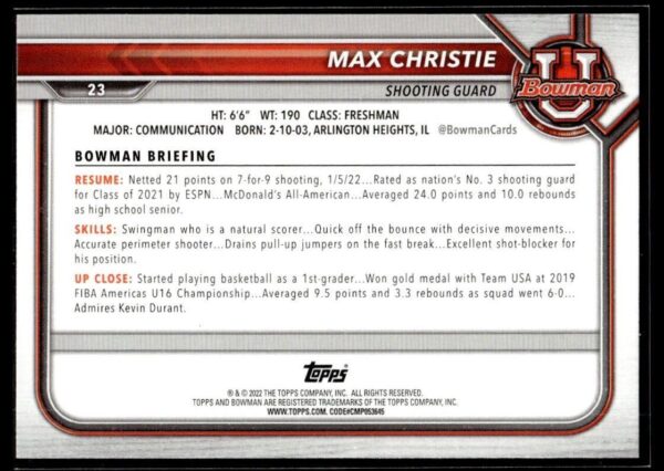 2002 Bowman University  #23 Max Christie
